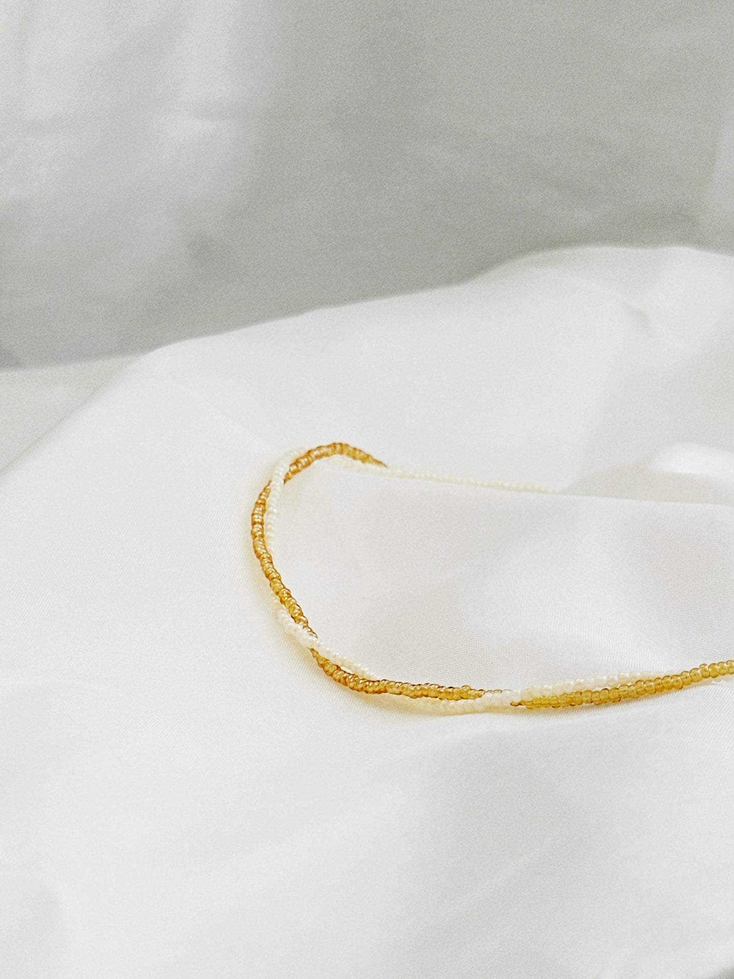 Doppelreihige Perlenkette Ivory Champagne – Choker Glasperlen Gold Damen