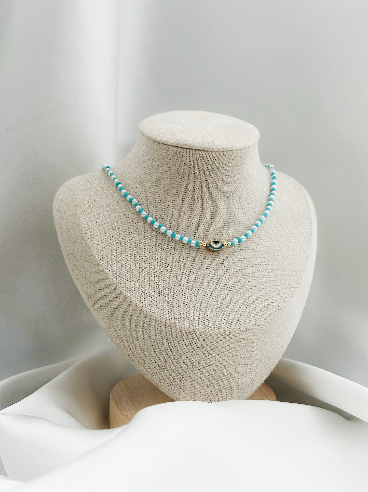 Aqua Eye Perlenkette – Türkise Perlenkette mit Nazar Auge | Evil Eye Halskette Damen
