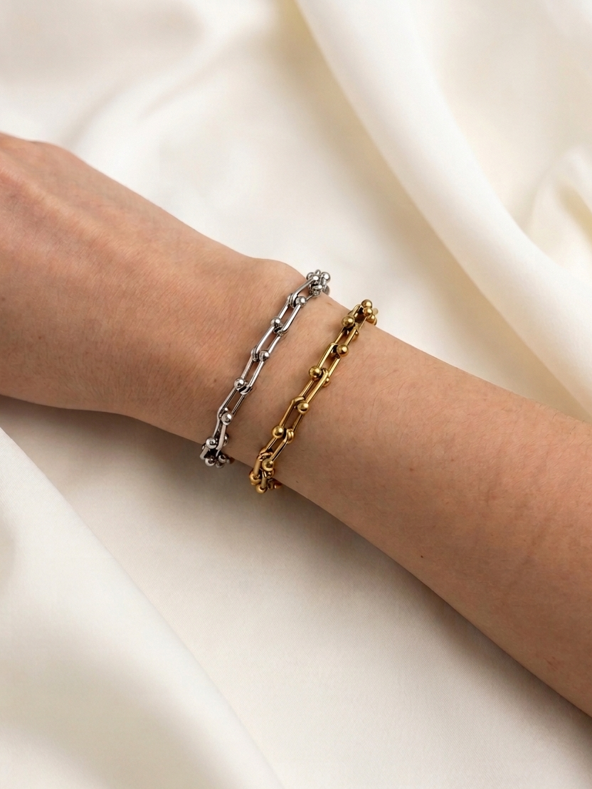 Luna & Sol Bracelet – Edelstahl Gliederarmband – Handmade Jewelleery