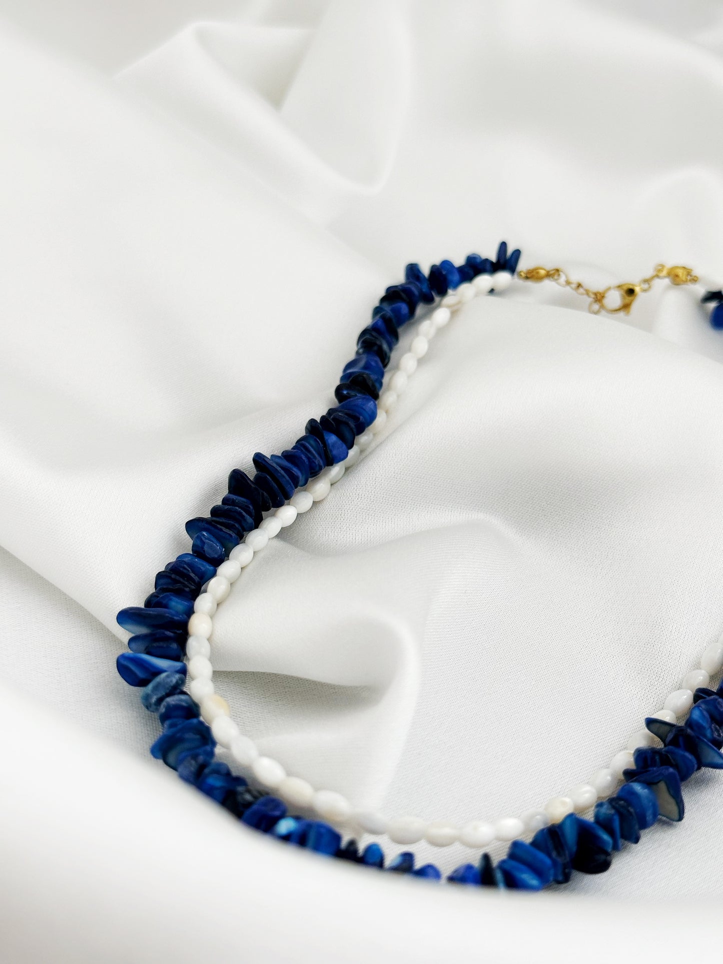 Luna Mare Lapislazuli Perlmutt Kette Edelstahl – 2er Layering Halskette Blau Weiß