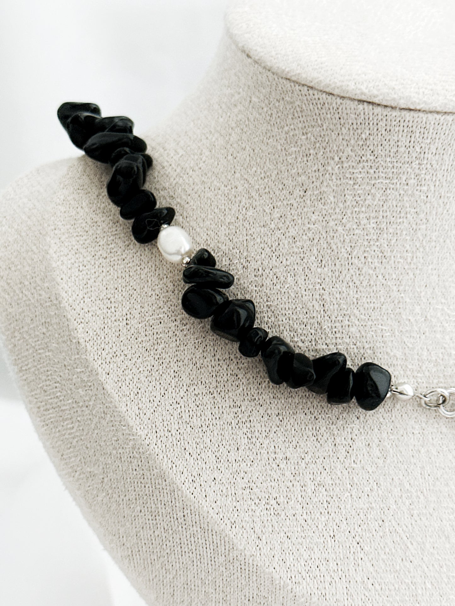 Obsidian Splitterkette mit Ringstab-Verschluss