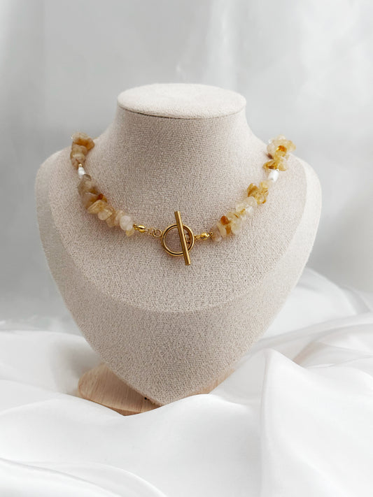 Citrin Splittersteine Halskette mit Ringstab-Verschluss