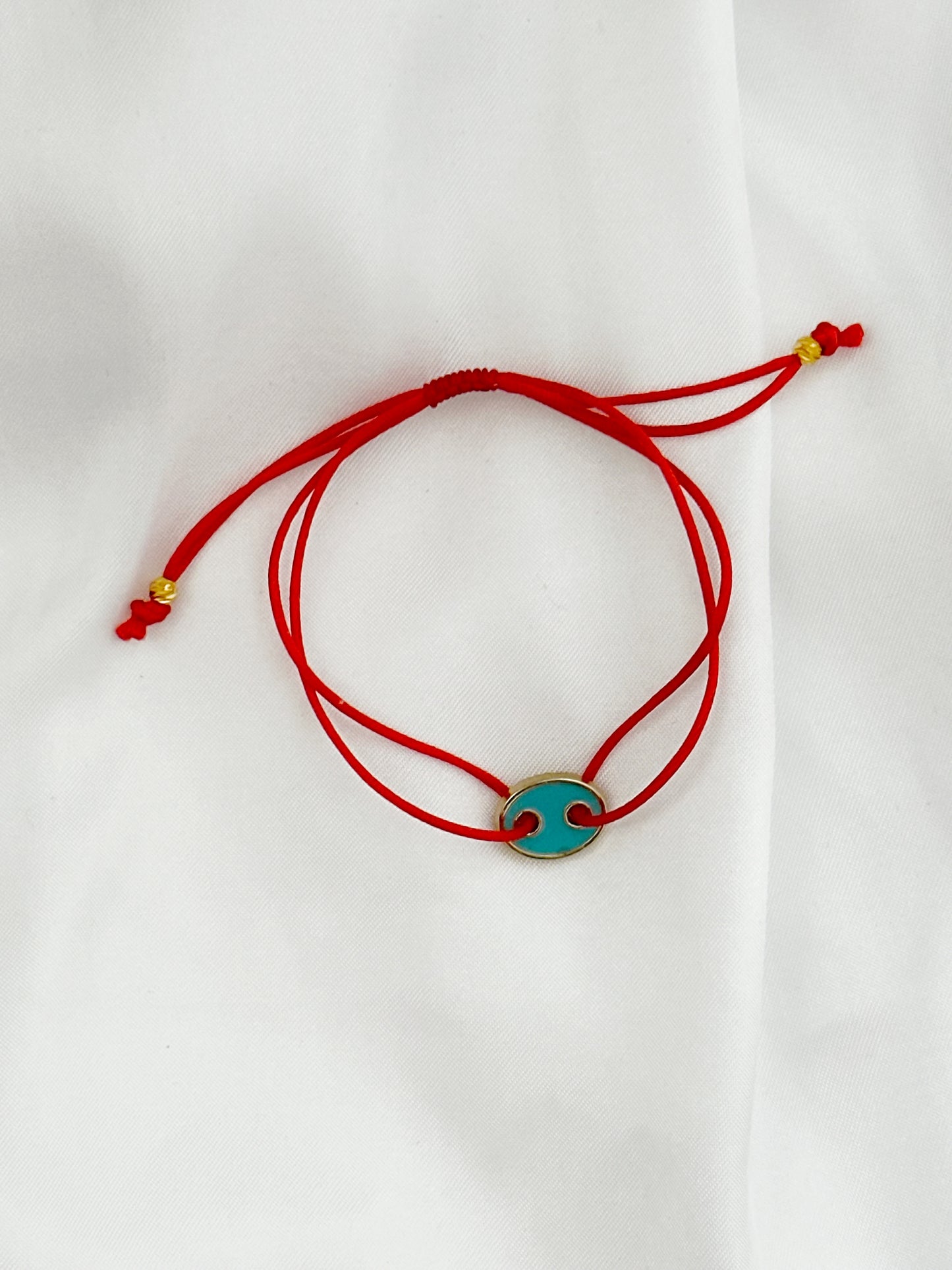 Focal Luck – Rotes Glücksarmband Seidenband Türkis Gold mit blauem Anhänger – Focal Luck Schutzarmband