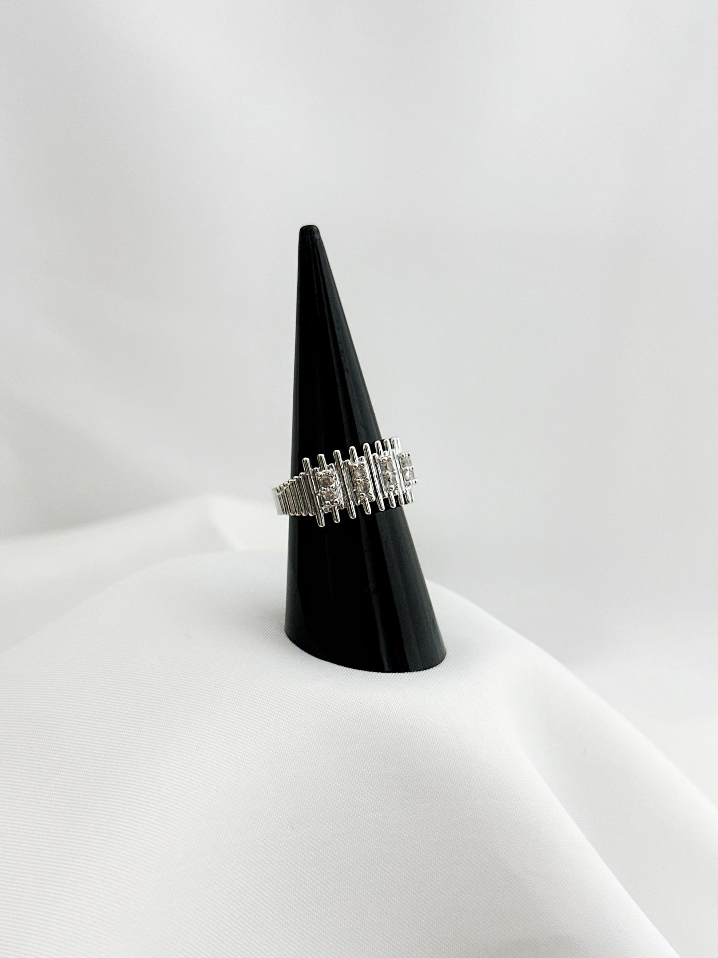 Zirkonia Bandring Gold Silber – Gitter Ring Funkelnde Kristalle Vergoldet