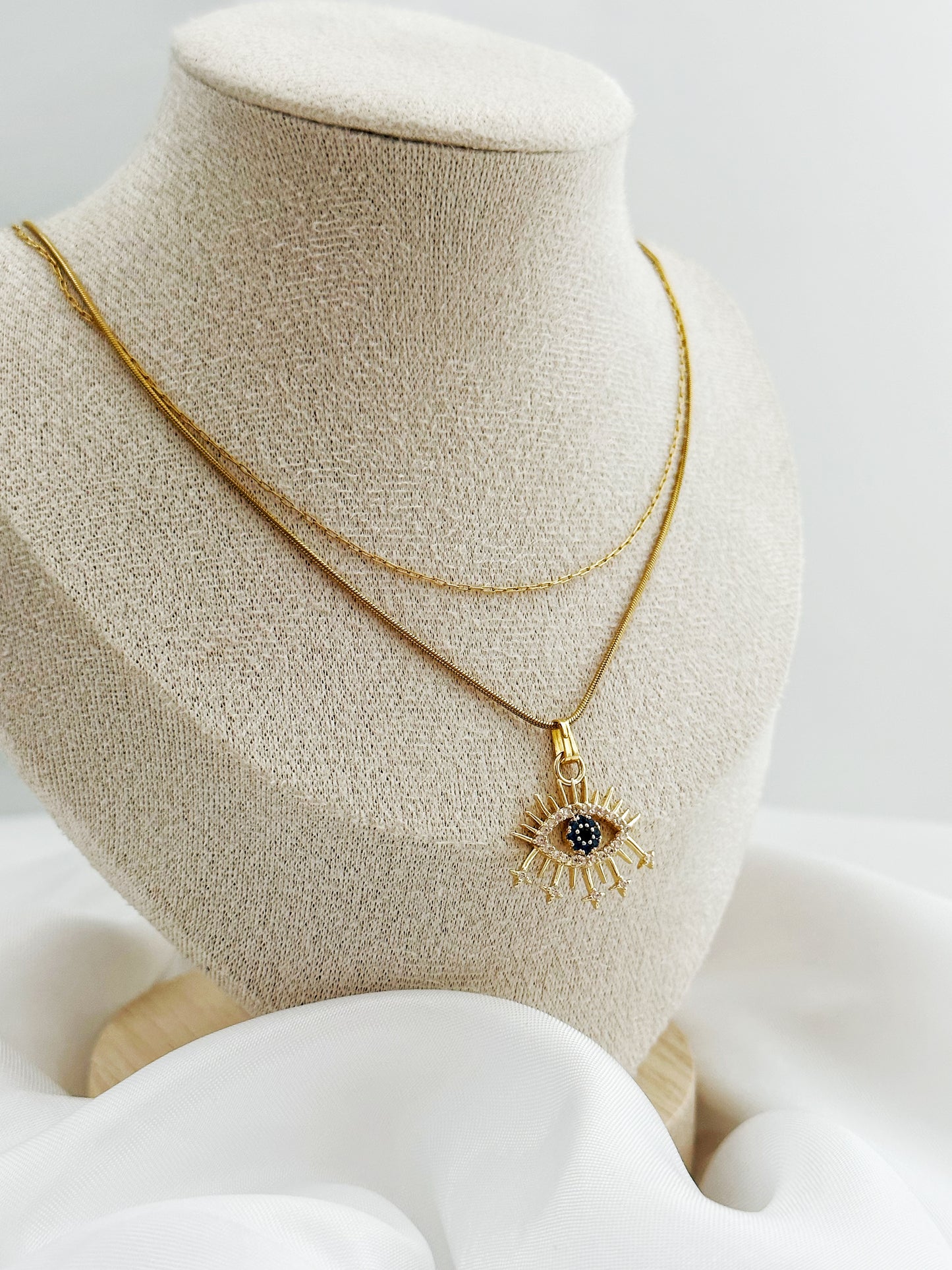 Edelstahl Layering Kette Evil Eye Zirkonia – Doppelte Schlangenkette Augen Charm Gold