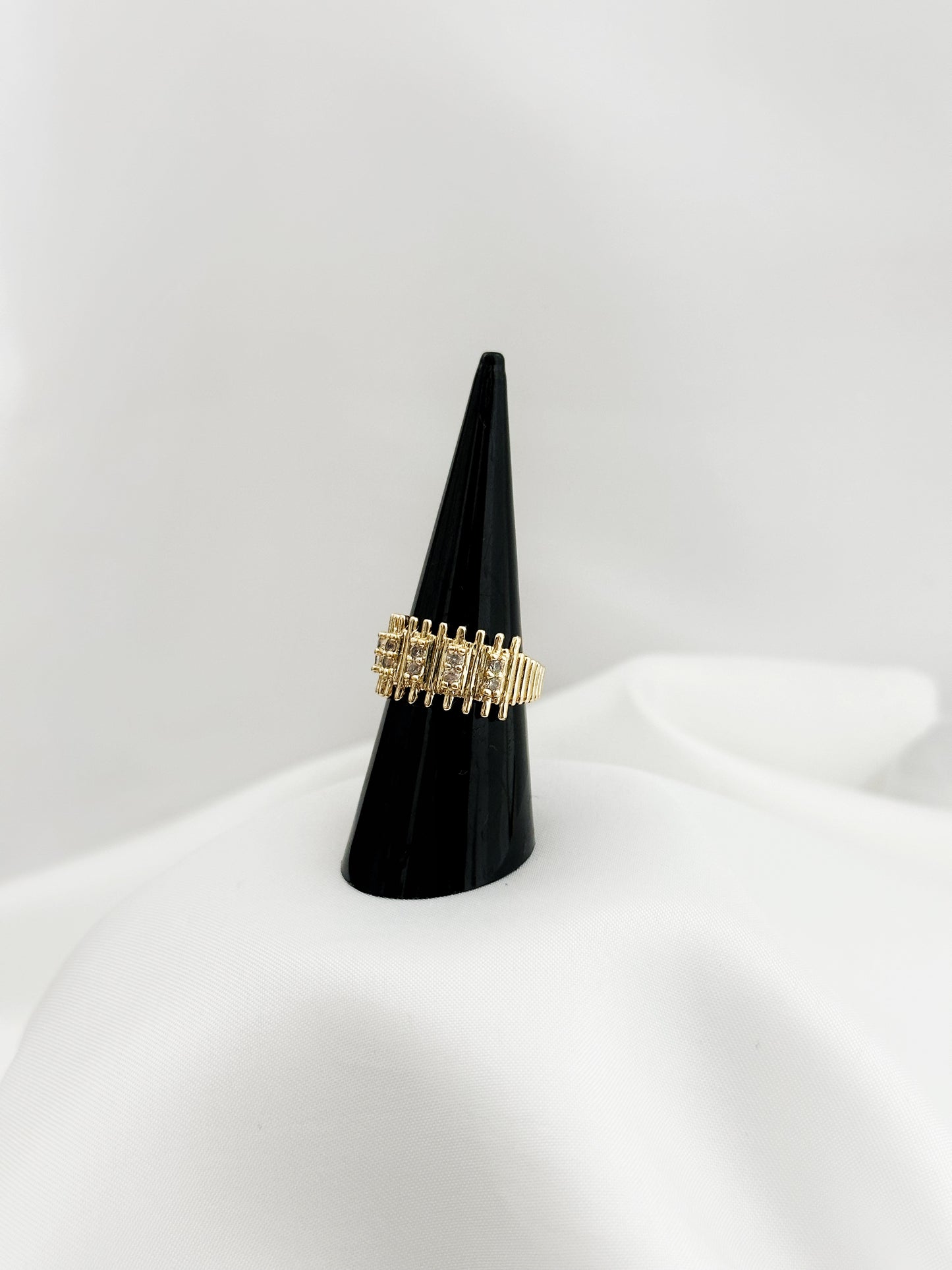 Zirkonia Bandring Gold Silber – Gitter Ring Funkelnde Kristalle Vergoldet