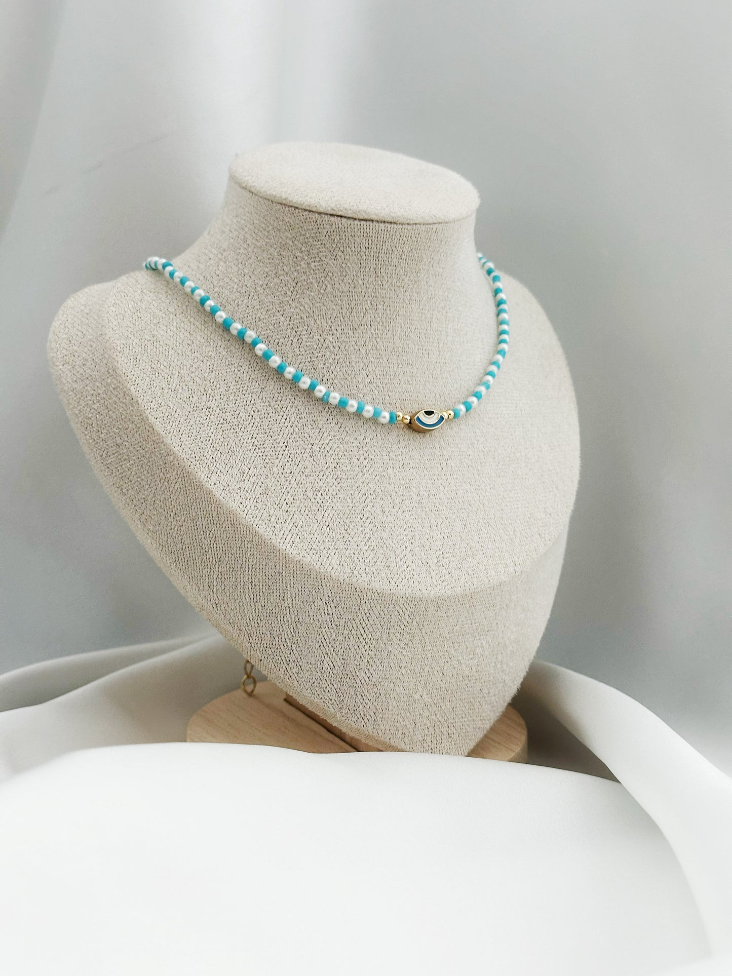Aqua Eye Perlenkette – Türkise Perlenkette mit Nazar Auge | Evil Eye Halskette Damen