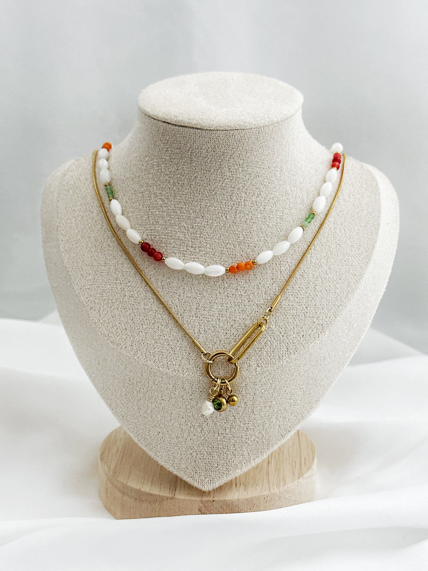 Natürliches Ketten-Set mit Aventurin, Koralle und goldener Edelstahlkette im Layering-Stil – in 2 Varianten erhältlich (2er oder 3er Kombination).