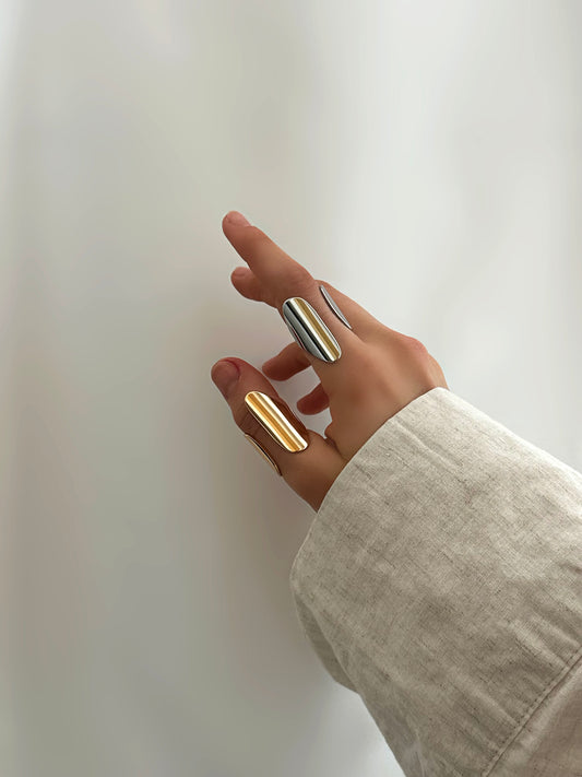 Statement Ring Oval Gold Silber – Chunky Ring Vergoldet Versilbert Damen