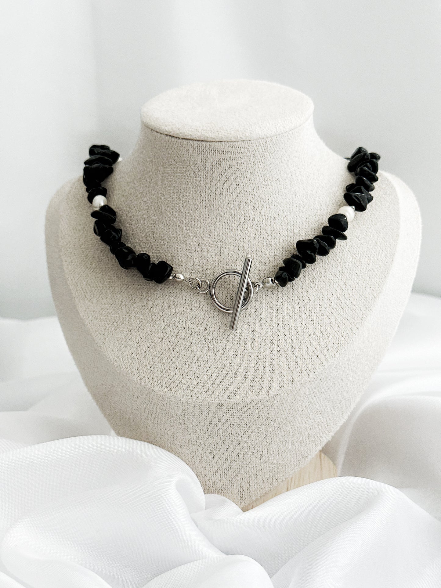 Obsidian Splitterkette mit Ringstab-Verschluss