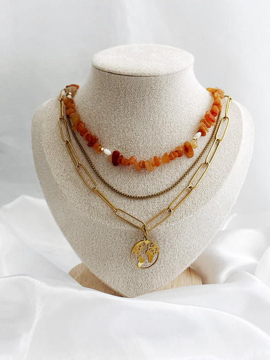 Vergoldetes 3-teiliges Layering-Kettenset Amber Earth mit verschiedenen Längen