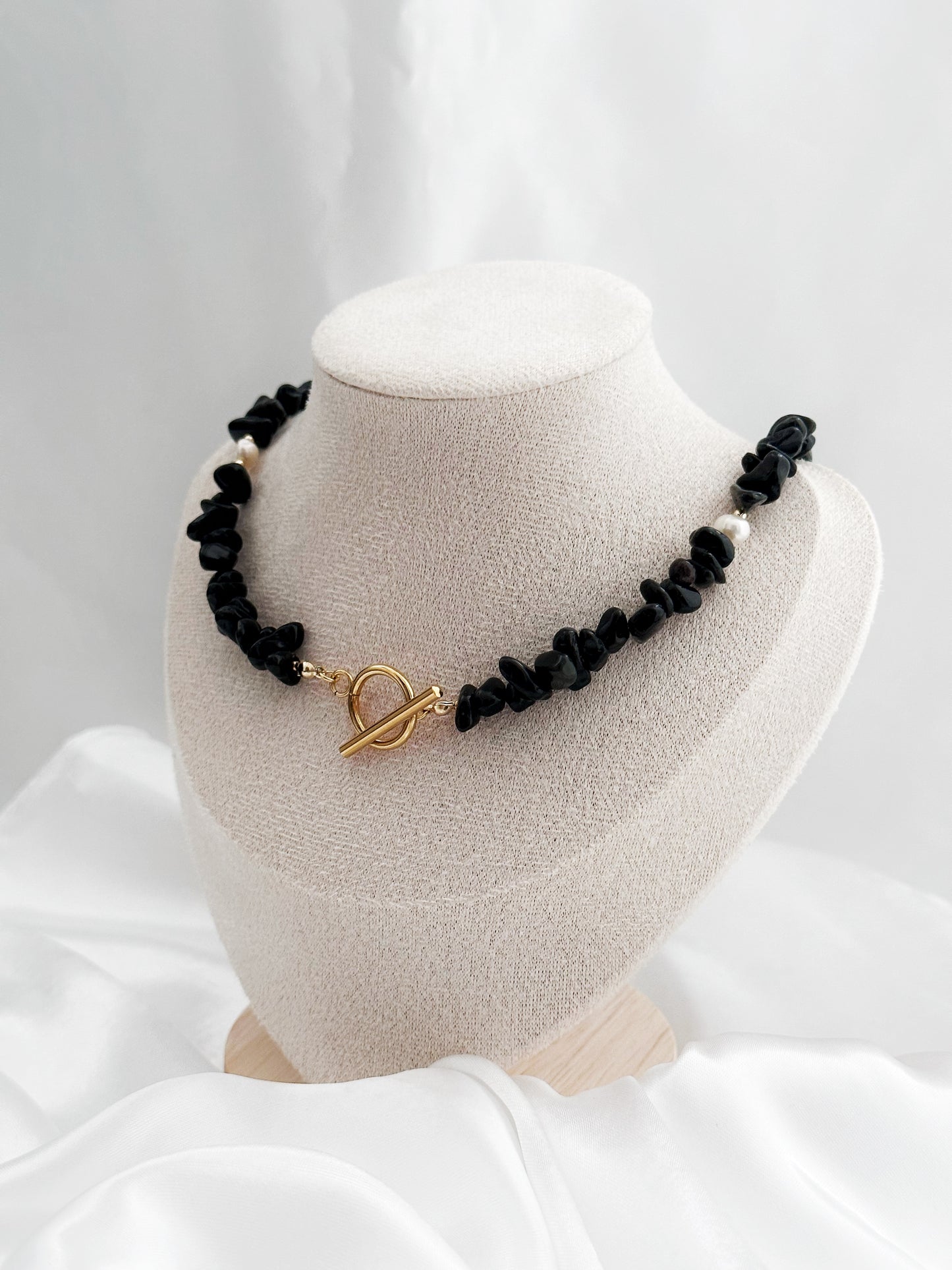 Obsidian Splitterkette mit Ringstab-Verschluss