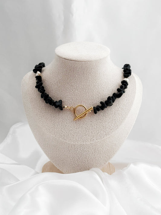 Obsidian Splitterkette mit Ringstab-Verschluss