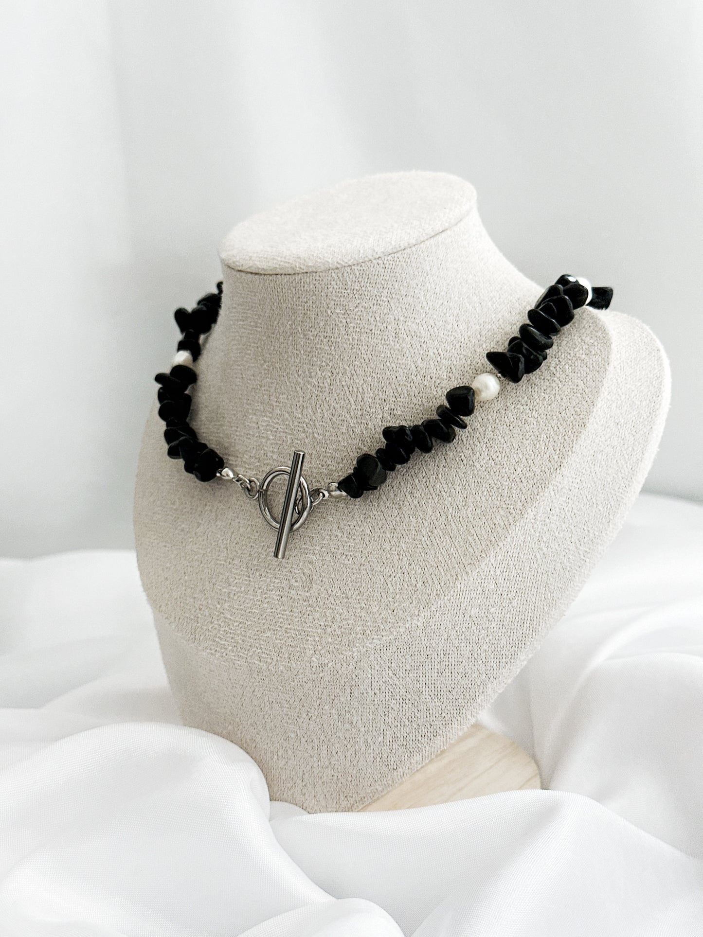 Obsidian Splitterkette mit Ringstab-Verschluss
