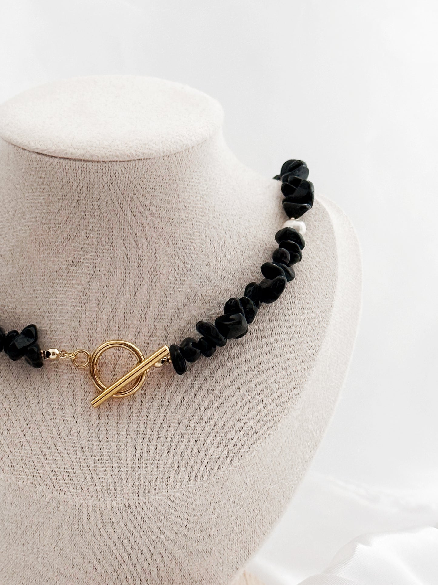 Obsidian Splitterkette mit Ringstab-Verschluss