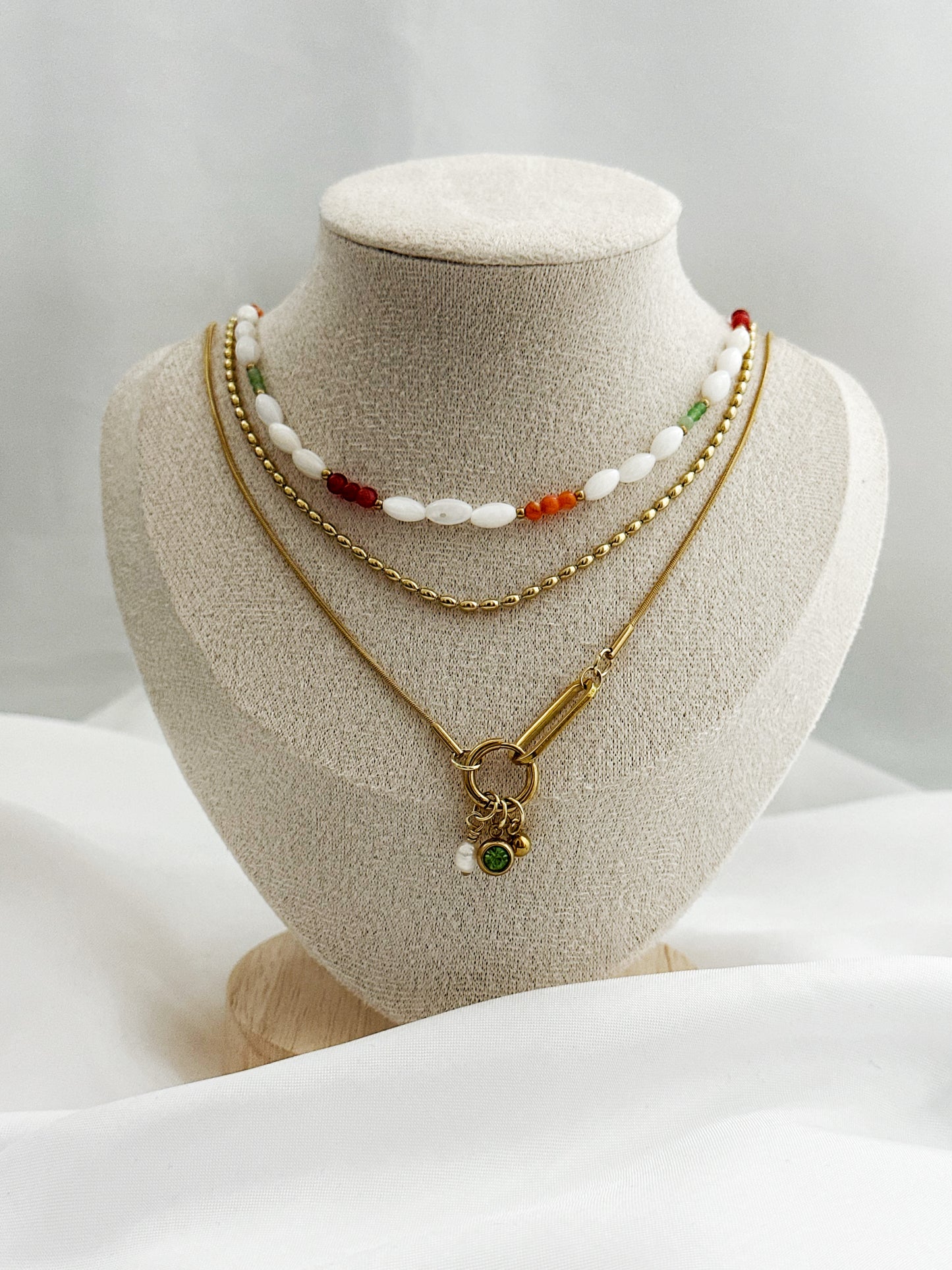 The Sunstone Glow Set – Natürliches Layering-Ketten-Set mit Aventurin & Koralle | 2 Varianten