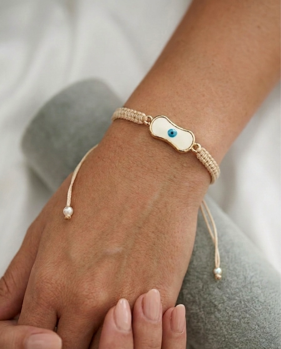 Nazarcim Makramee Armband Evil Eye Beige – Nazar Schutzarmband Verstellbar