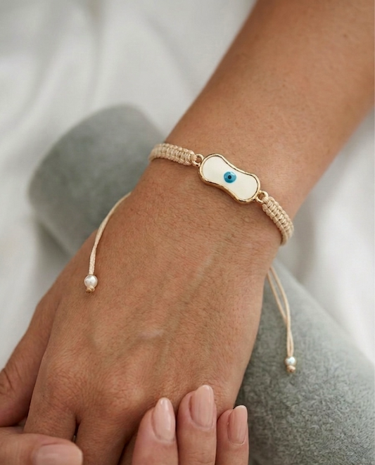 Nazarcim Makramee Armband Evil Eye Beige – Nazar Schutzarmband Verstellbar