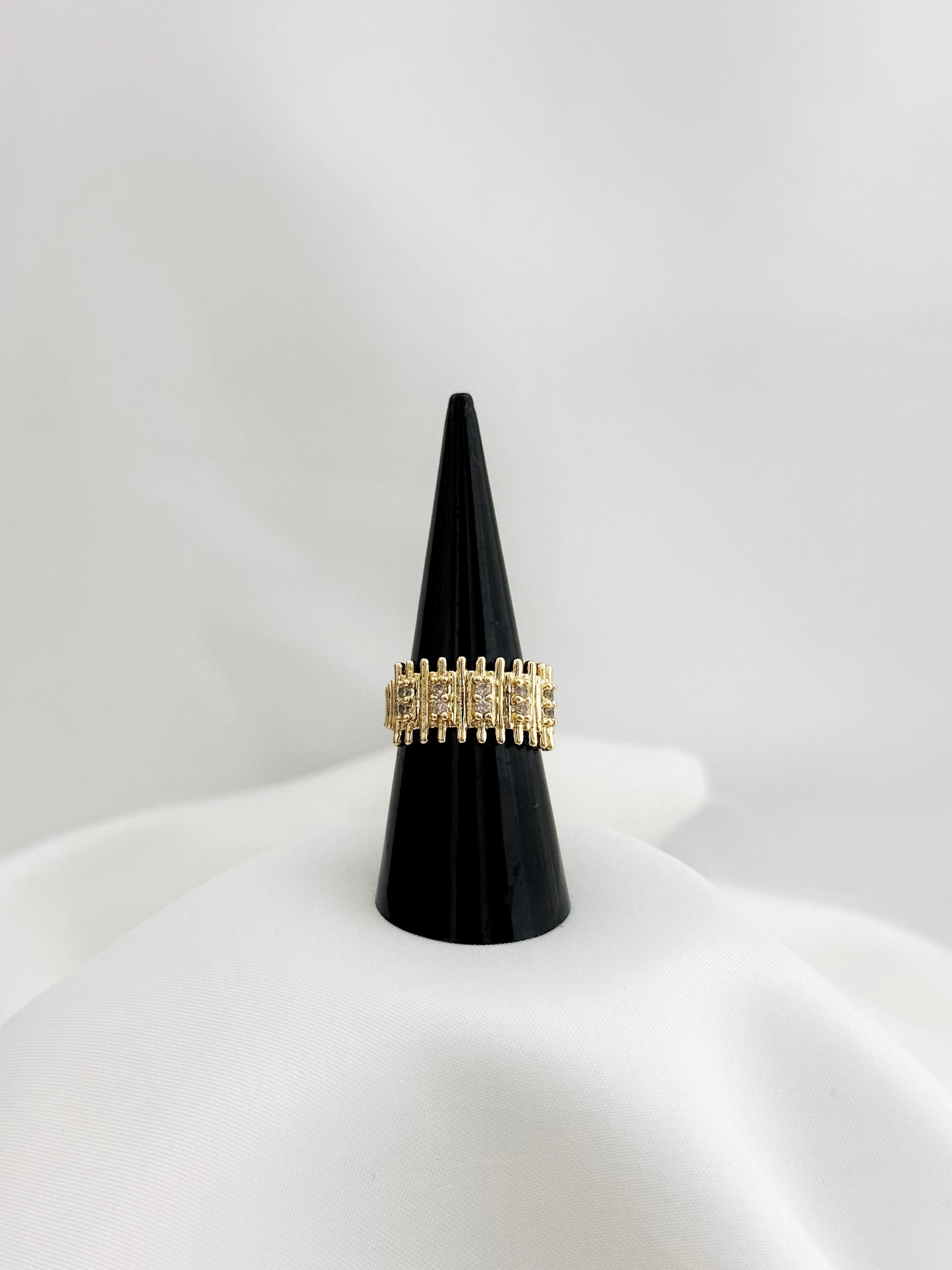 Zirkonia Bandring Gold Silber – Gitter Ring Funkelnde Kristalle Vergoldet