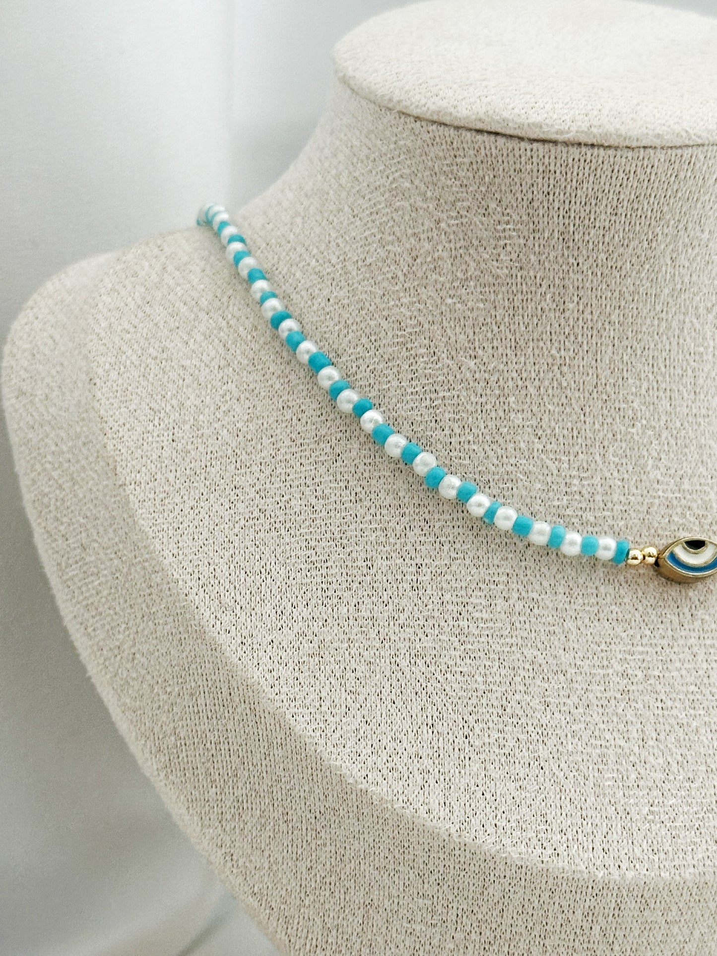 Aqua Eye Perlenkette – Türkise Perlenkette mit Nazar Auge | Evil Eye Halskette Damen