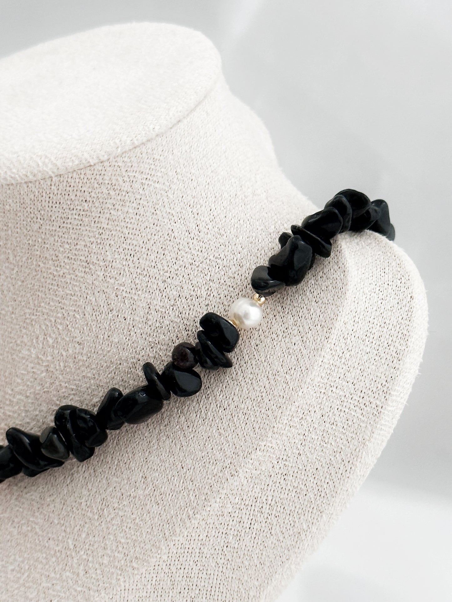 Obsidian Splitterkette mit Ringstab-Verschluss