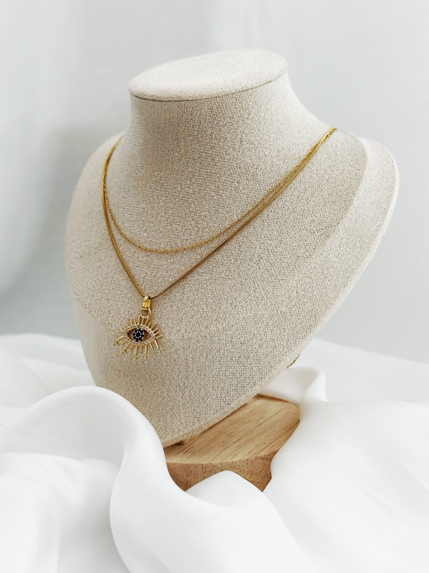 Edelstahl Layering Kette Evil Eye Zirkonia – Doppelte Schlangenkette Augen Charm Gold