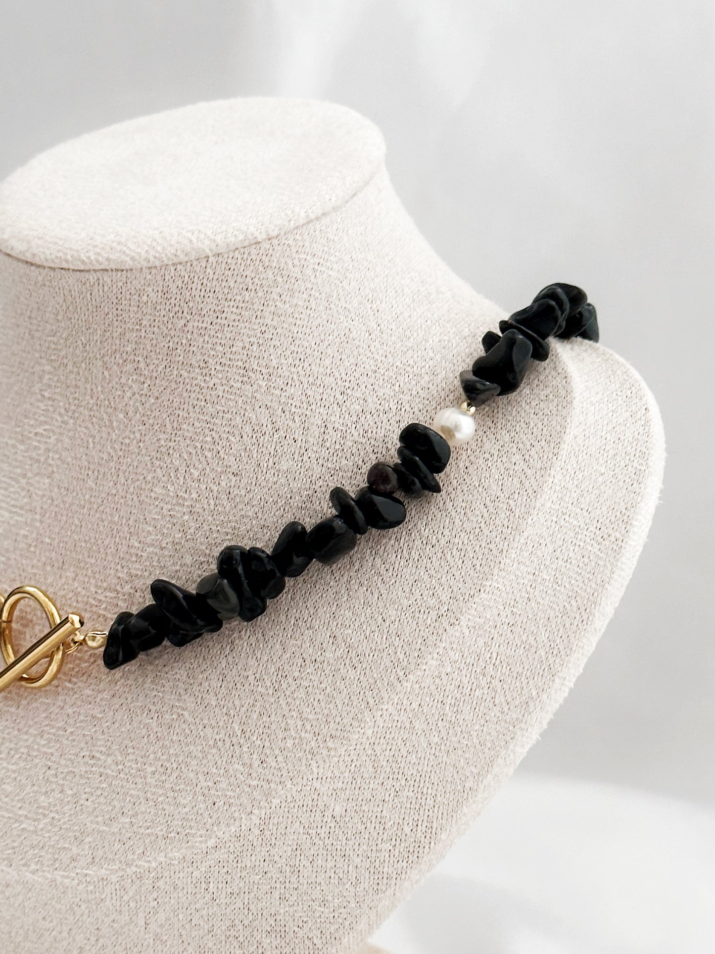 Obsidian Splitterkette mit Ringstab-Verschluss