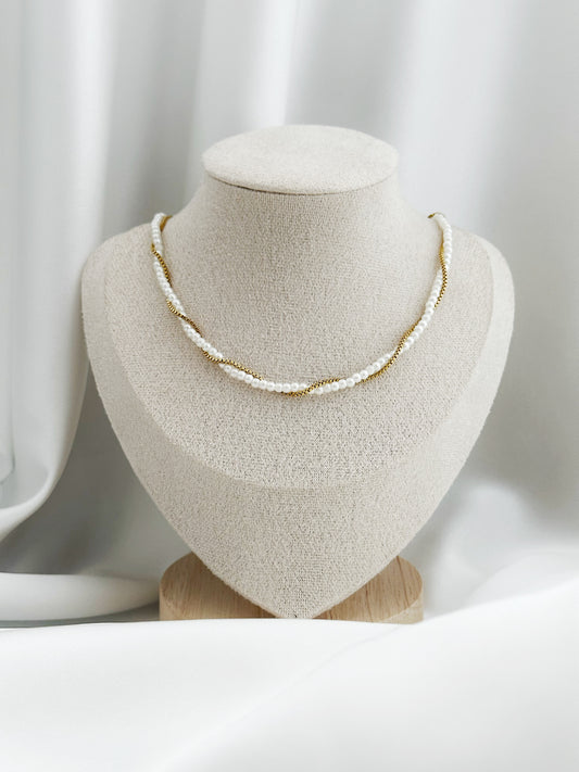 Twisted Pearl Kette Edelstahl Gold | Perlen Edelstahlkette Wasserfest Nickelfrei