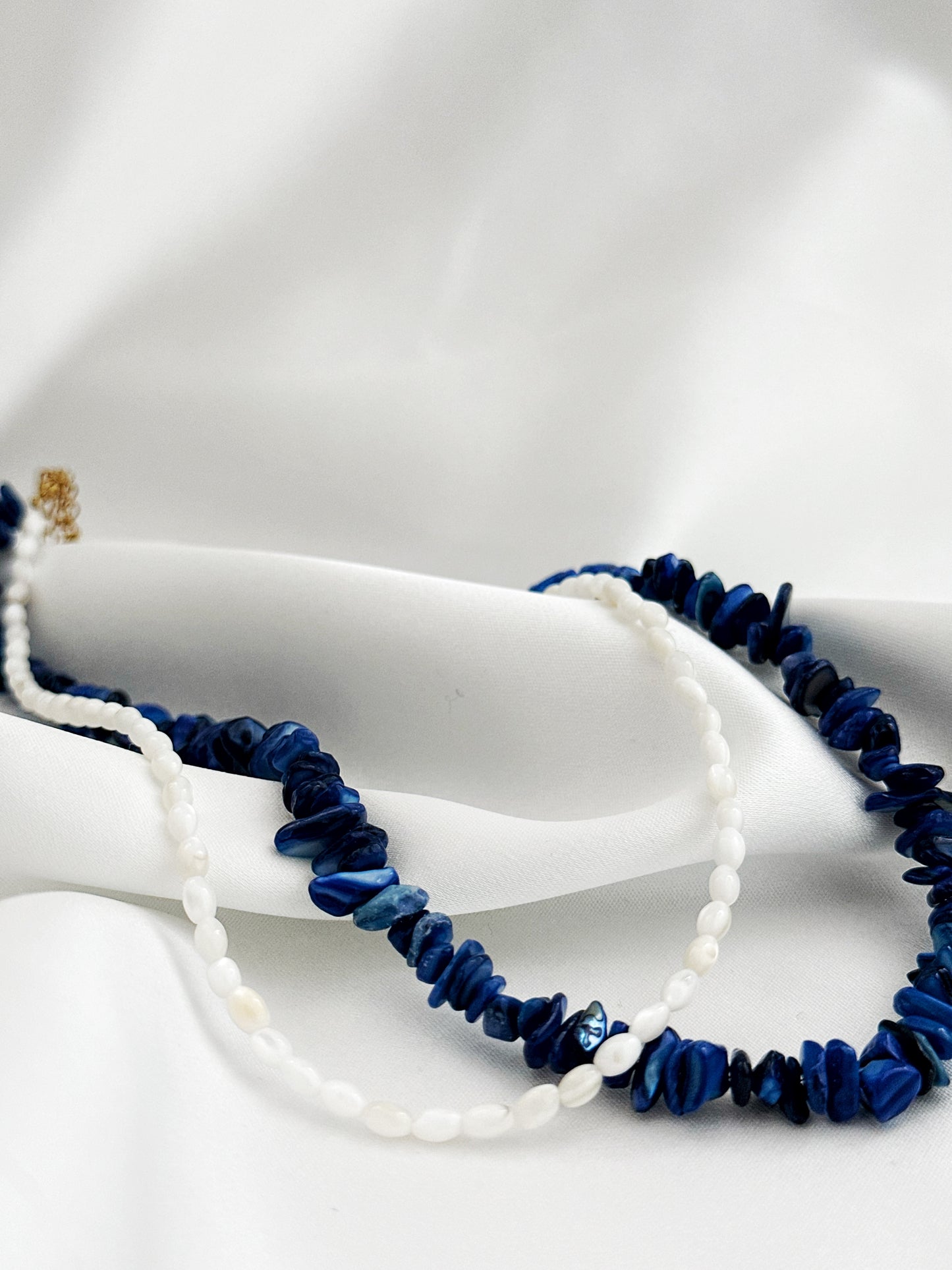Luna Mare Lapislazuli Perlmutt Kette Edelstahl – 2er Layering Halskette Blau Weiß