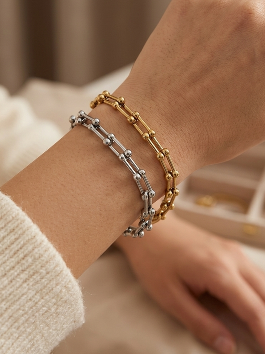 Luna & Sol Bracelet – Edelstahl Gliederarmband – Handmade Jewelleery