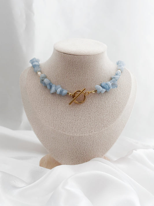 HJ Aquamarin Splittersteine Halskette mit Ringstab-Verschluss