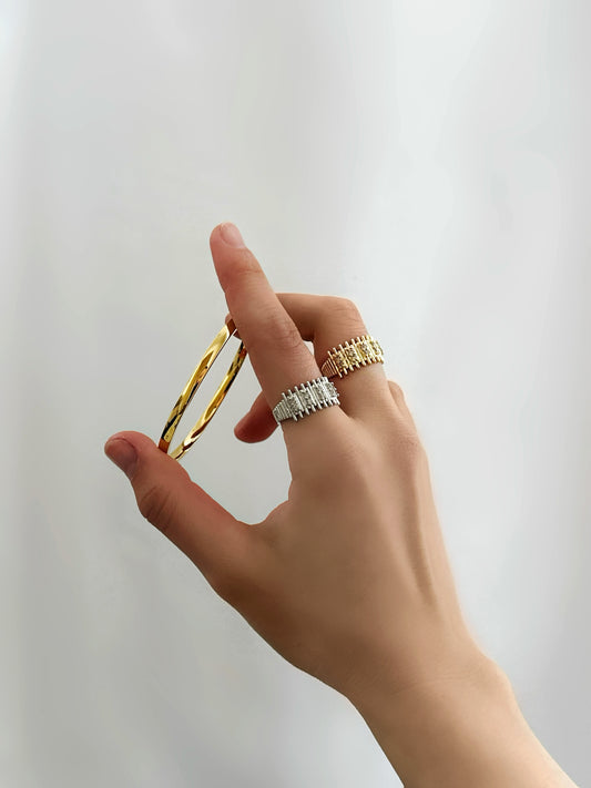 Zirkonia Bandring Gold Silber – Gitter Ring Funkelnde Kristalle Vergoldet