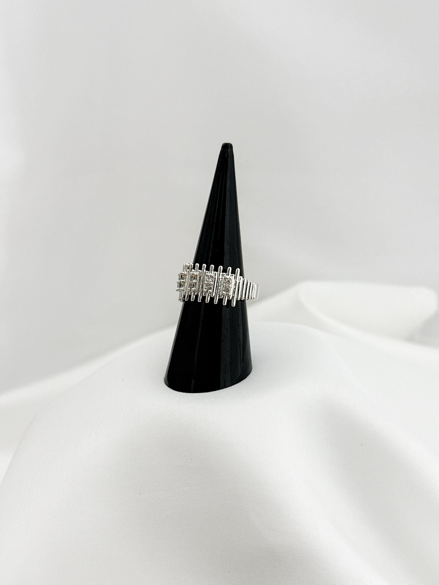 Zirkonia Bandring Gold Silber – Gitter Ring Funkelnde Kristalle Vergoldet