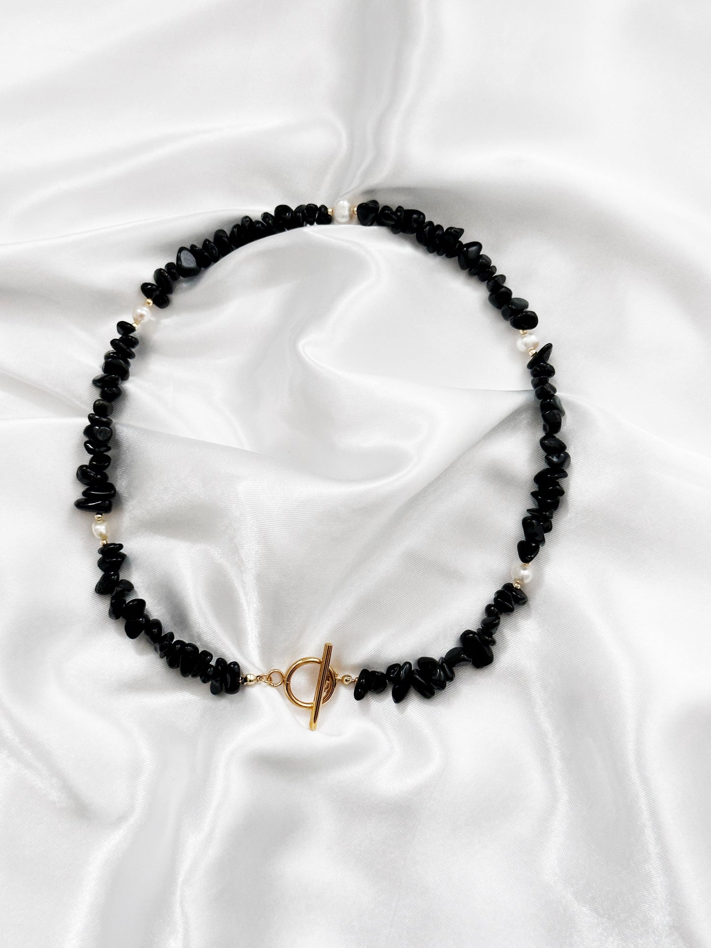 Obsidian Splitterkette mit Ringstab-Verschluss