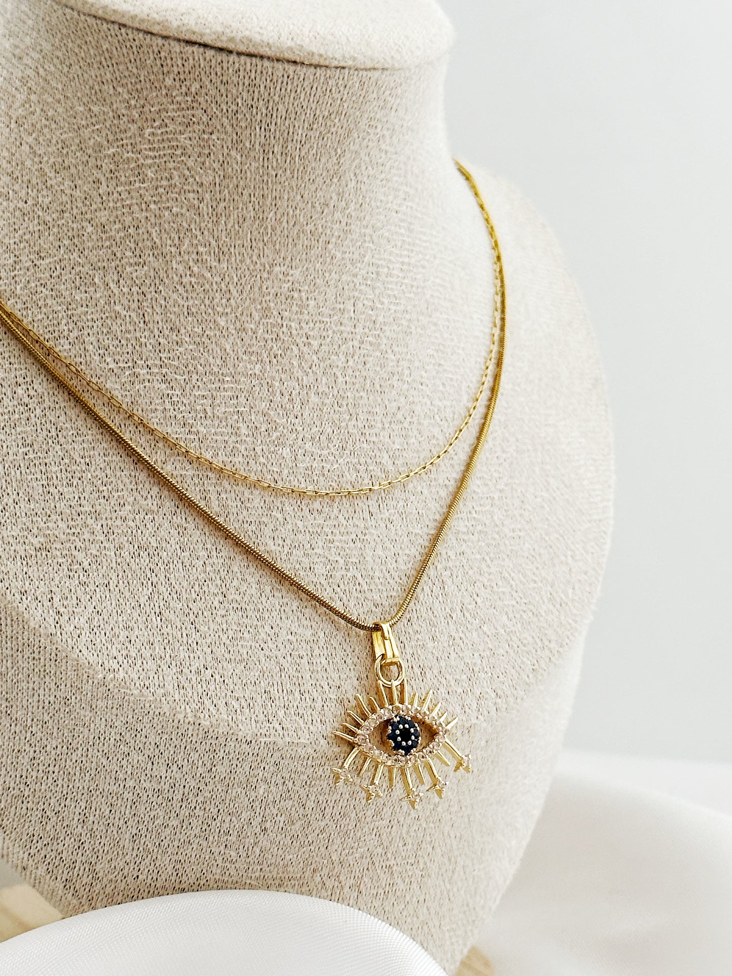 Edelstahl Layering Kette Evil Eye Zirkonia – Doppelte Schlangenkette Augen Charm Gold