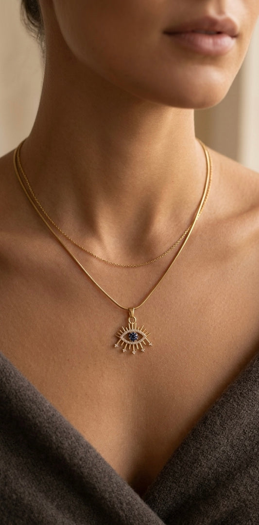 Edelstahl Layering Kette Evil Eye Zirkonia – Doppelte Schlangenkette Augen Charm Gold