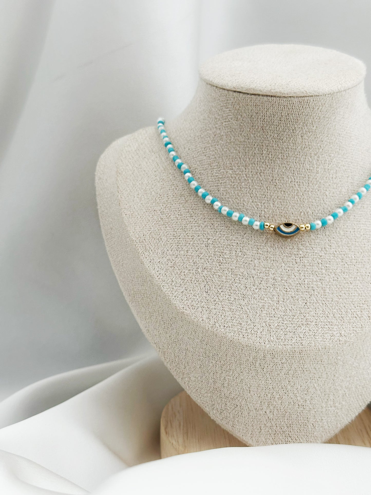 Aqua Eye Perlenkette – Türkise Perlenkette mit Nazar Auge | Evil Eye Halskette Damen
