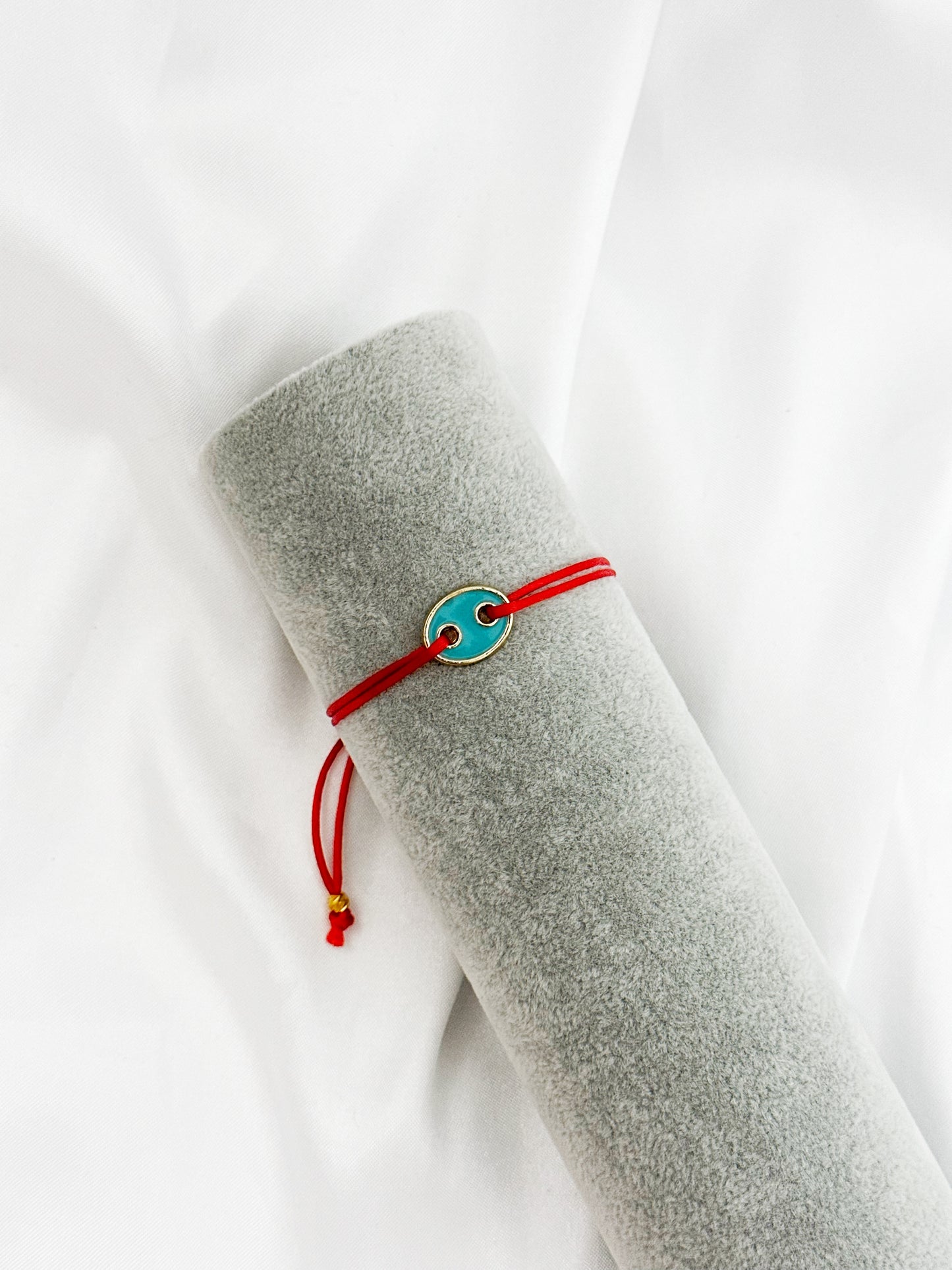 Focal Luck – Rotes Glücksarmband Seidenband Türkis Gold mit blauem Anhänger – Focal Luck Schutzarmband
