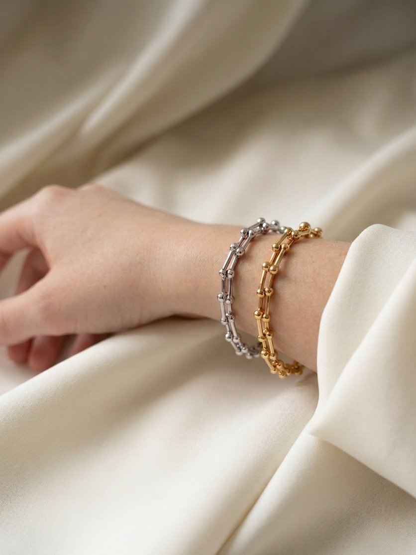 Luna & Sol Bracelet – Edelstahl Gliederarmband – Handmade Jewelleery