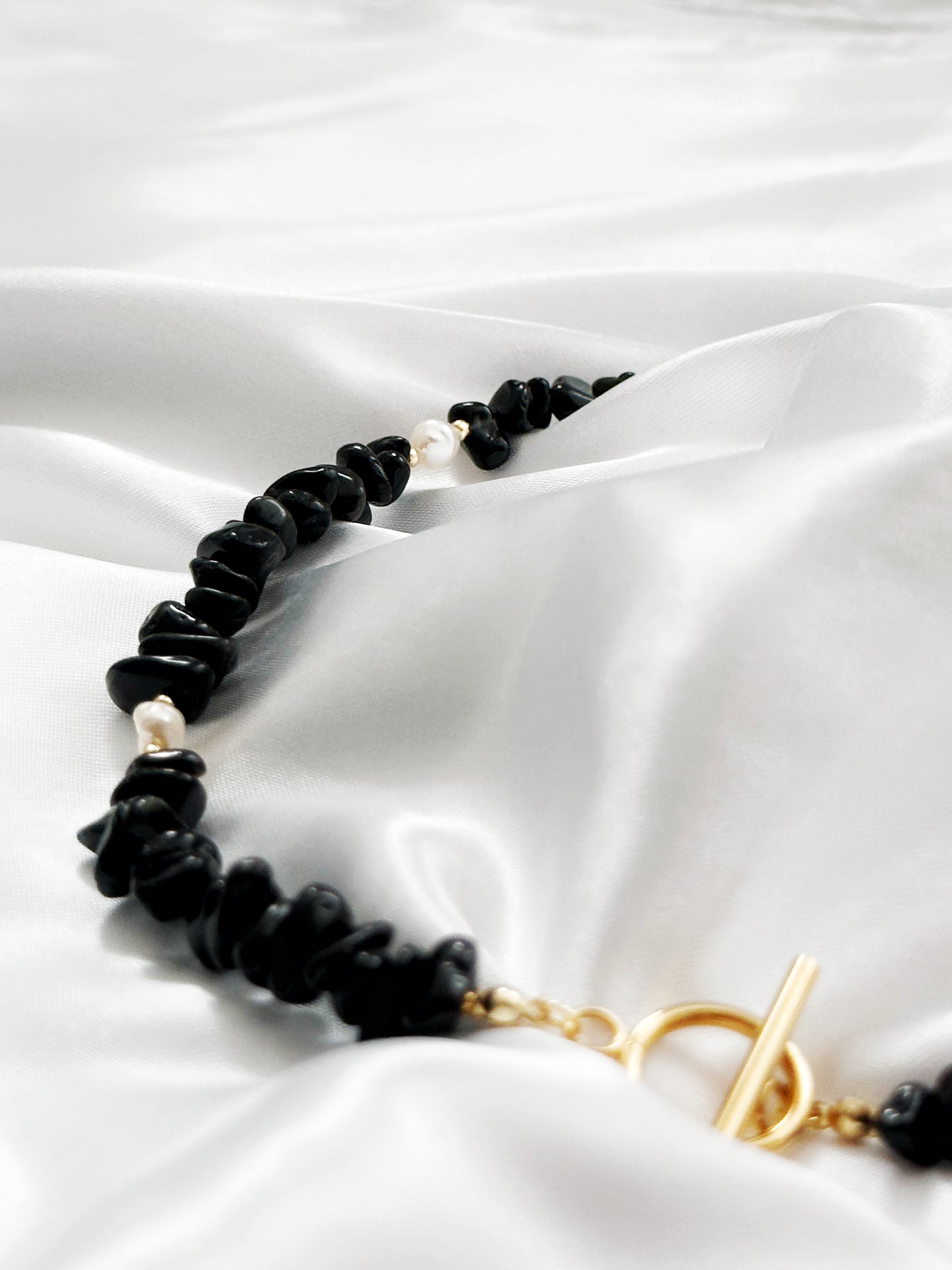 Obsidian Splitterkette mit Ringstab-Verschluss