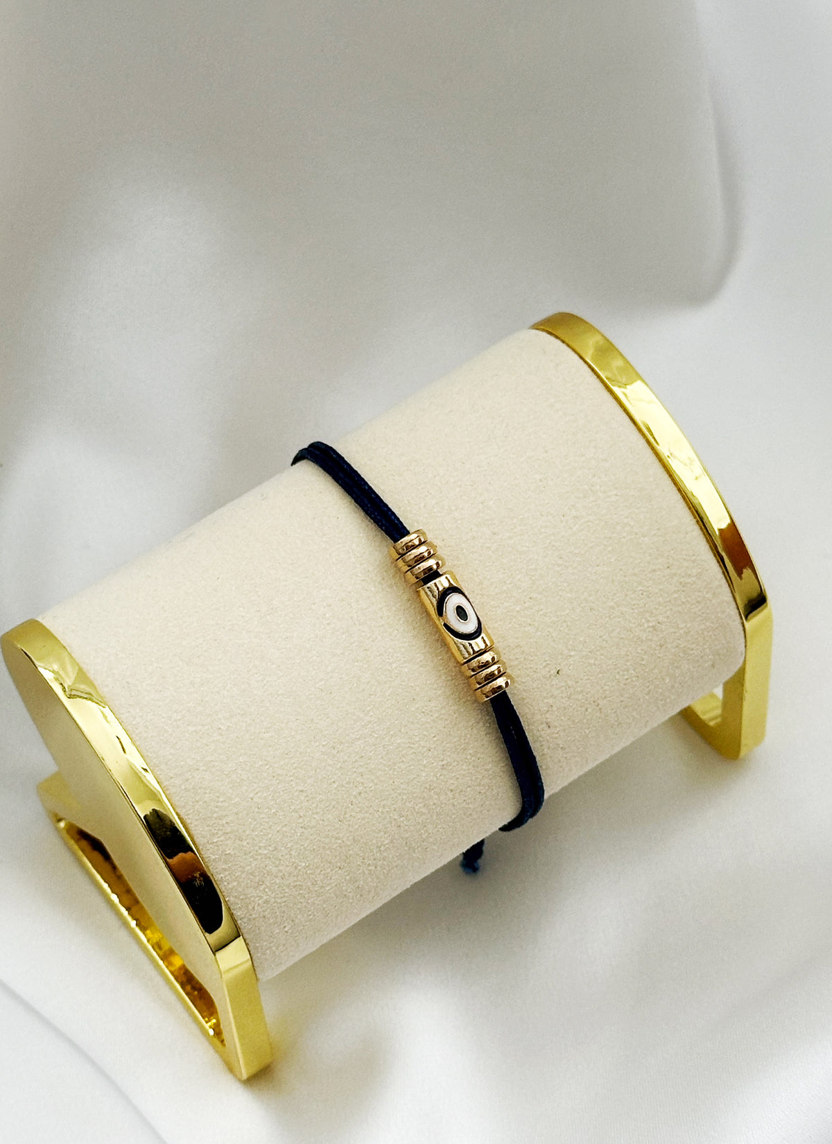Navy Nazar-Armband mit goldenem Auge – verstellbares Evil Eye Armband
