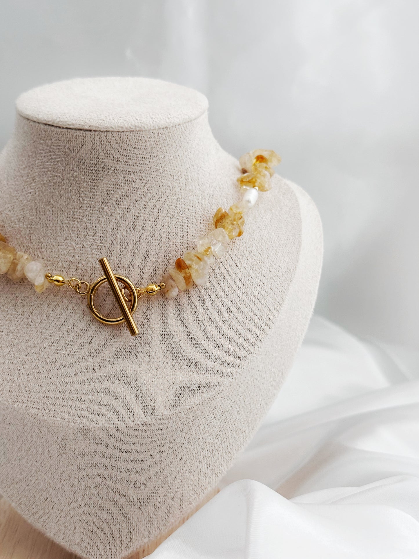 Citrin Splittersteine Halskette mit Ringstab-Verschluss