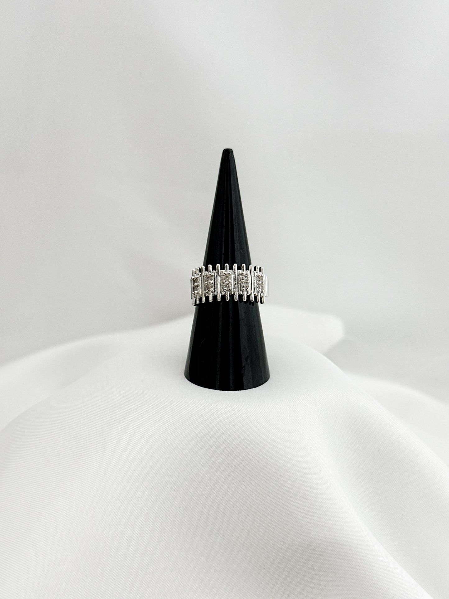 Zirkonia Bandring Gold Silber – Gitter Ring Funkelnde Kristalle Vergoldet