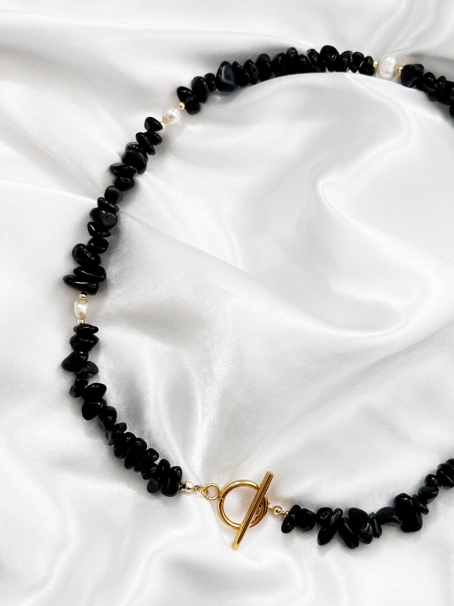 Obsidian Splitterkette mit Ringstab-Verschluss