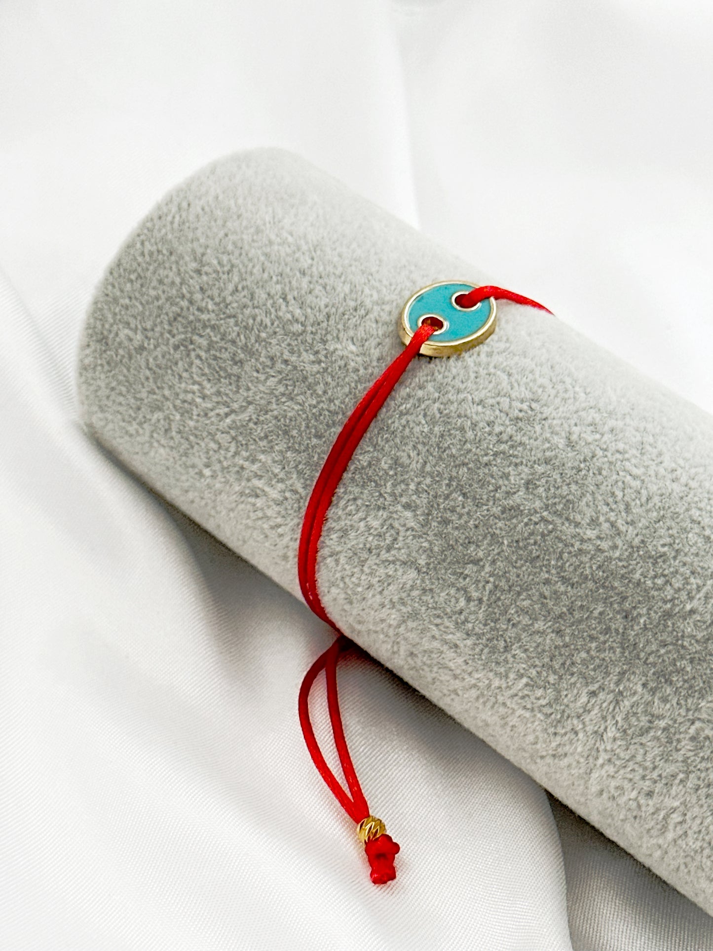 Focal Luck – Rotes Glücksarmband Seidenband Türkis Gold mit blauem Anhänger – Focal Luck Schutzarmband
