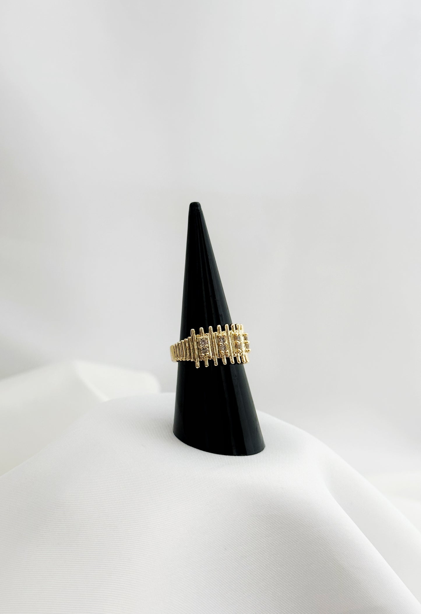 Zirkonia Bandring Gold Silber – Gitter Ring Funkelnde Kristalle Vergoldet