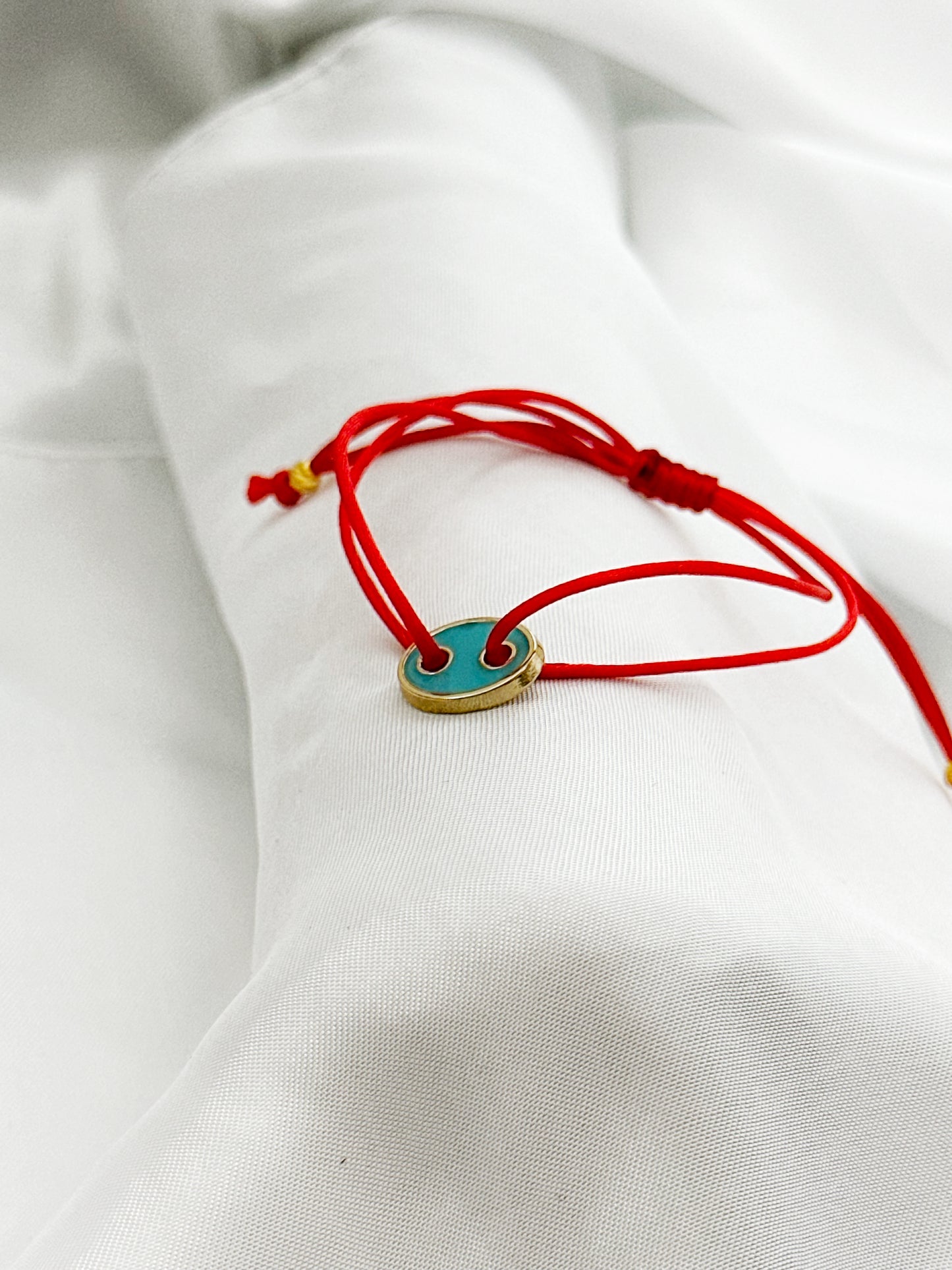 Focal Luck – Rotes Glücksarmband Seidenband Türkis Gold mit blauem Anhänger – Focal Luck Schutzarmband