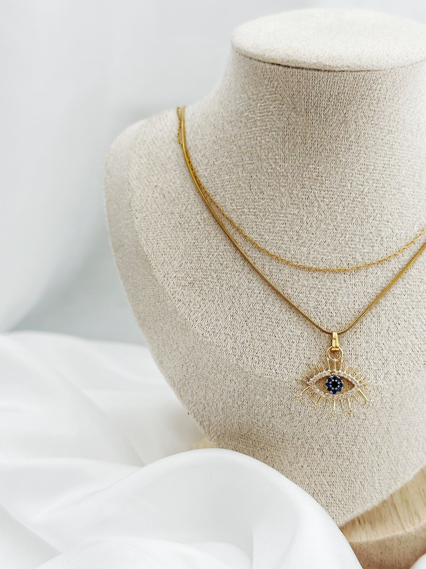 Edelstahl Layering Kette Evil Eye Zirkonia – Doppelte Schlangenkette Augen Charm Gold