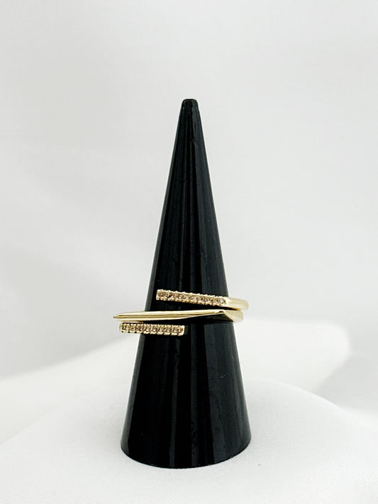 Bypass Ring Zirkonia Vergoldet – Wickelring funkelnde Kristalle Gold Damen