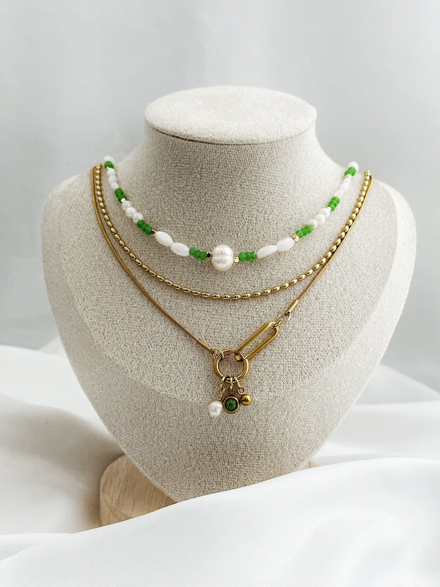 Viridia Set – Layering Ketten Set Gold & Perlen